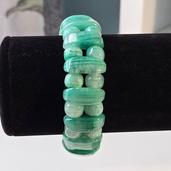 Amazonite Blue-Green Feldspar Stretch Bracelet with Round & Oblong Cut Stones - Picture 1 of 8